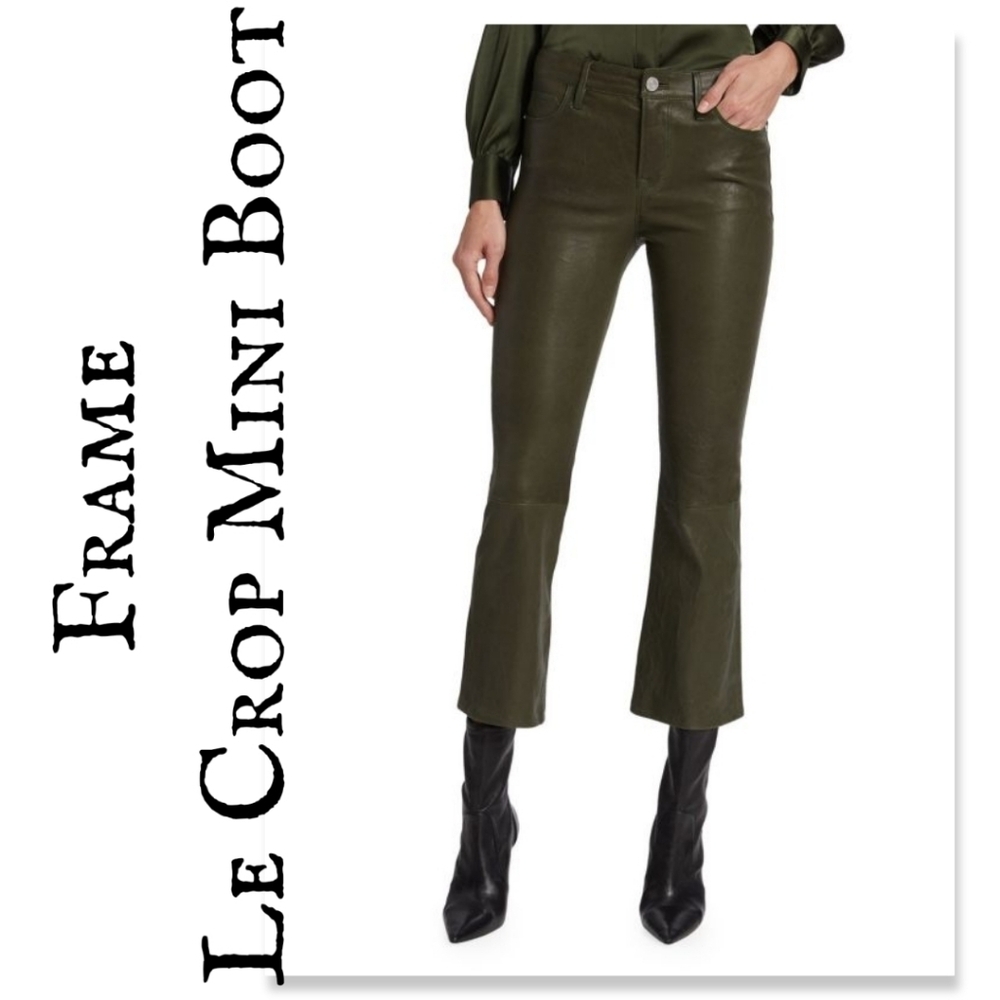 NWT FRAMELe Crop High Rise Cropped Mini Bootcut Jeans in Military Coated